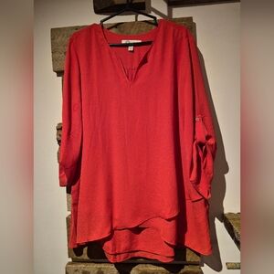 Chic Red V-Neck Blouse